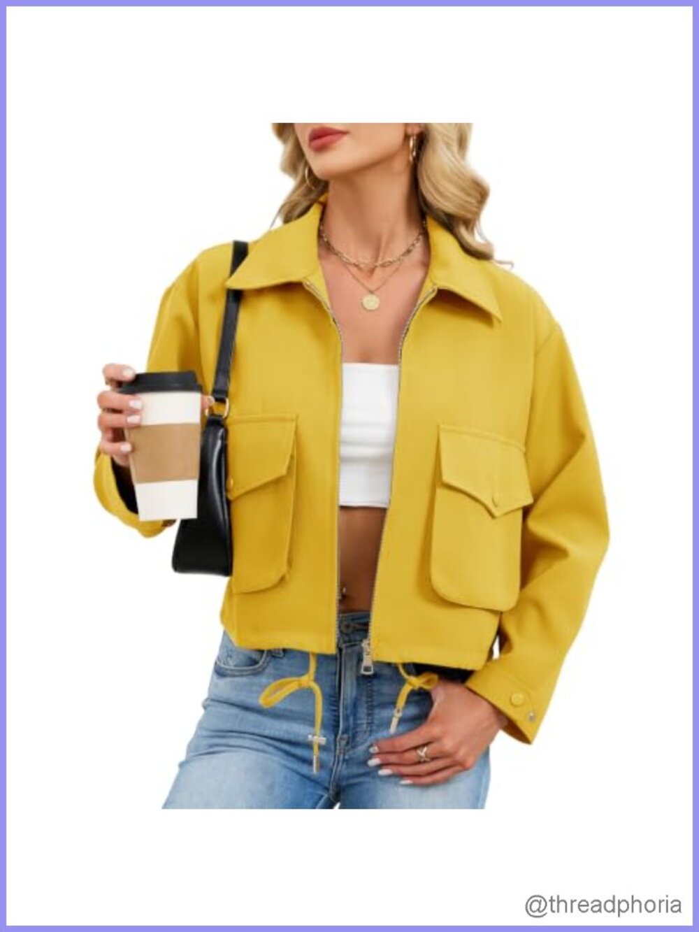 Zando Women's Cropped Lightweight Utility Jacket with Pockets Long Sleeve